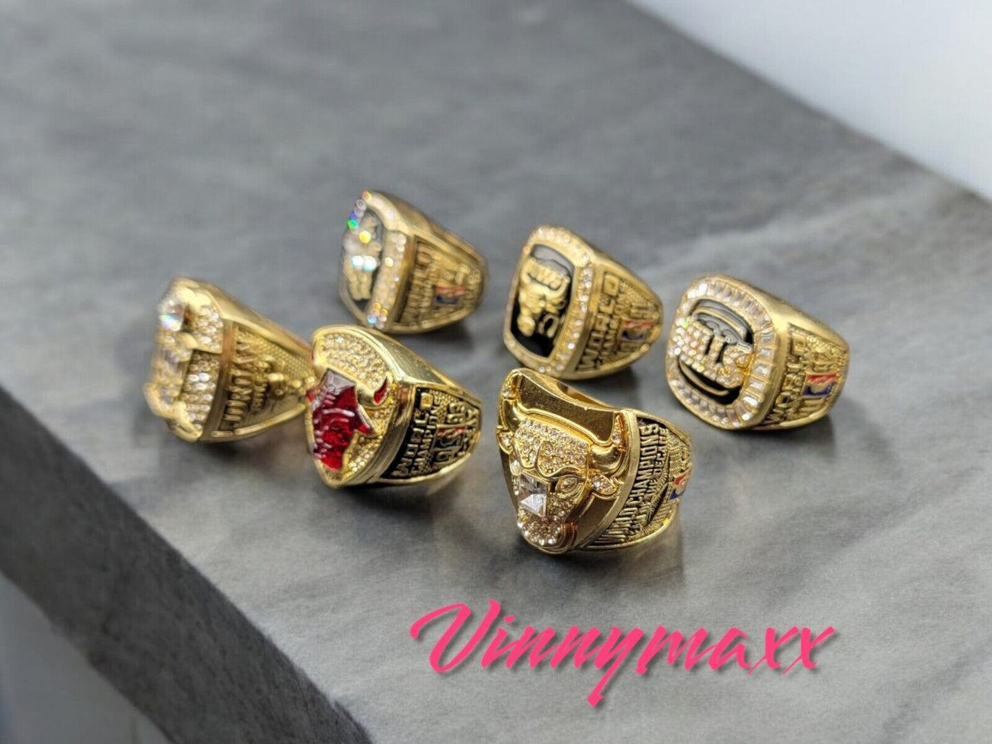 6 Pcs Chicago Bulls Michael Jordan HOF Championship Ring Set with Case