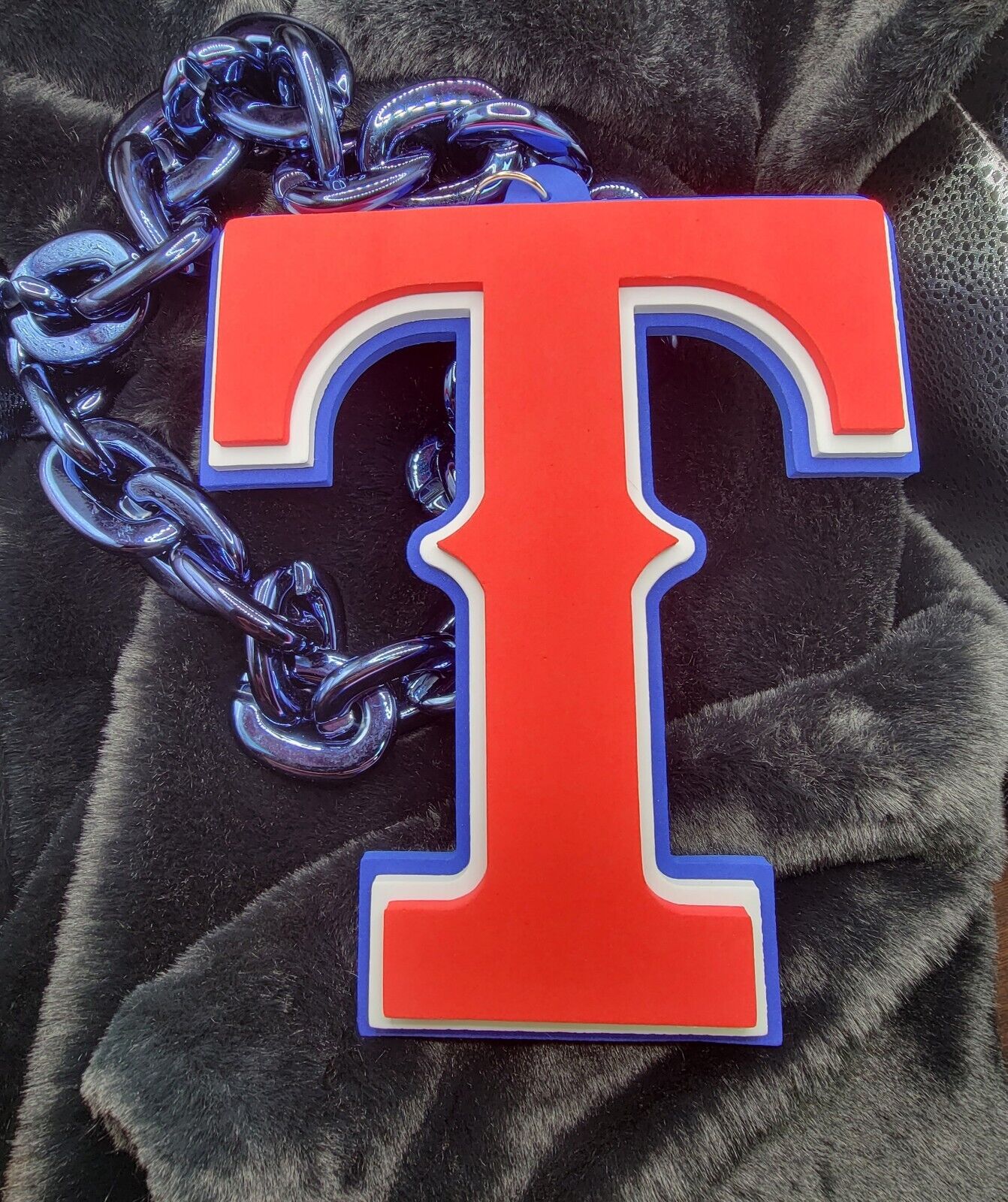 New MLB TEXAS RANGERS Jumbo Big BLUE Fan Chain Necklace Foam