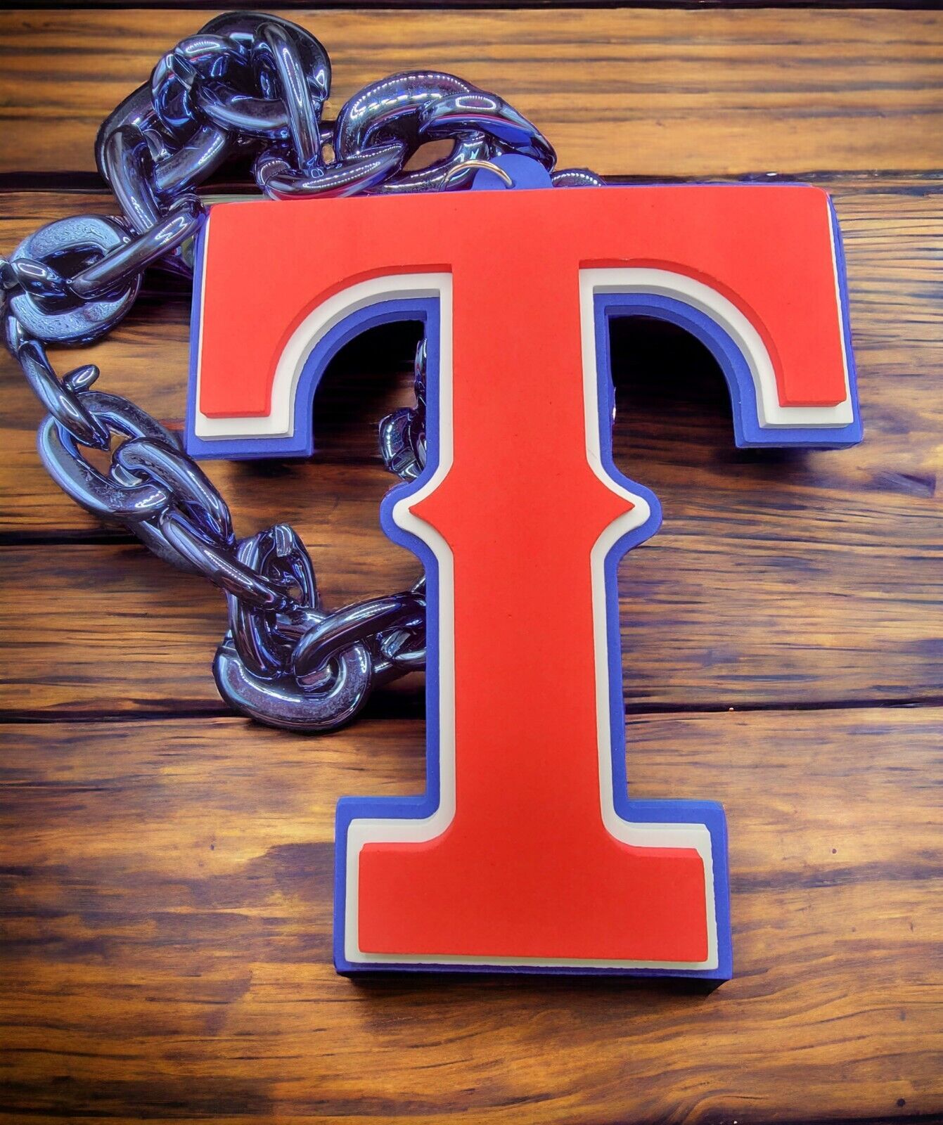 New MLB TEXAS RANGERS Jumbo Big BLUE Fan Chain Necklace Foam